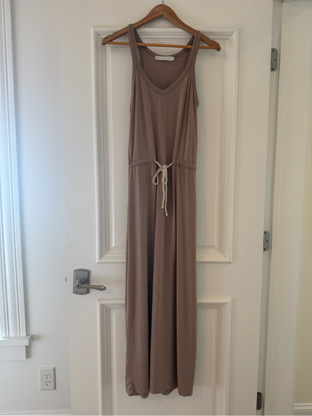 Sleeveless Taupe Maxi Drawstring Dress